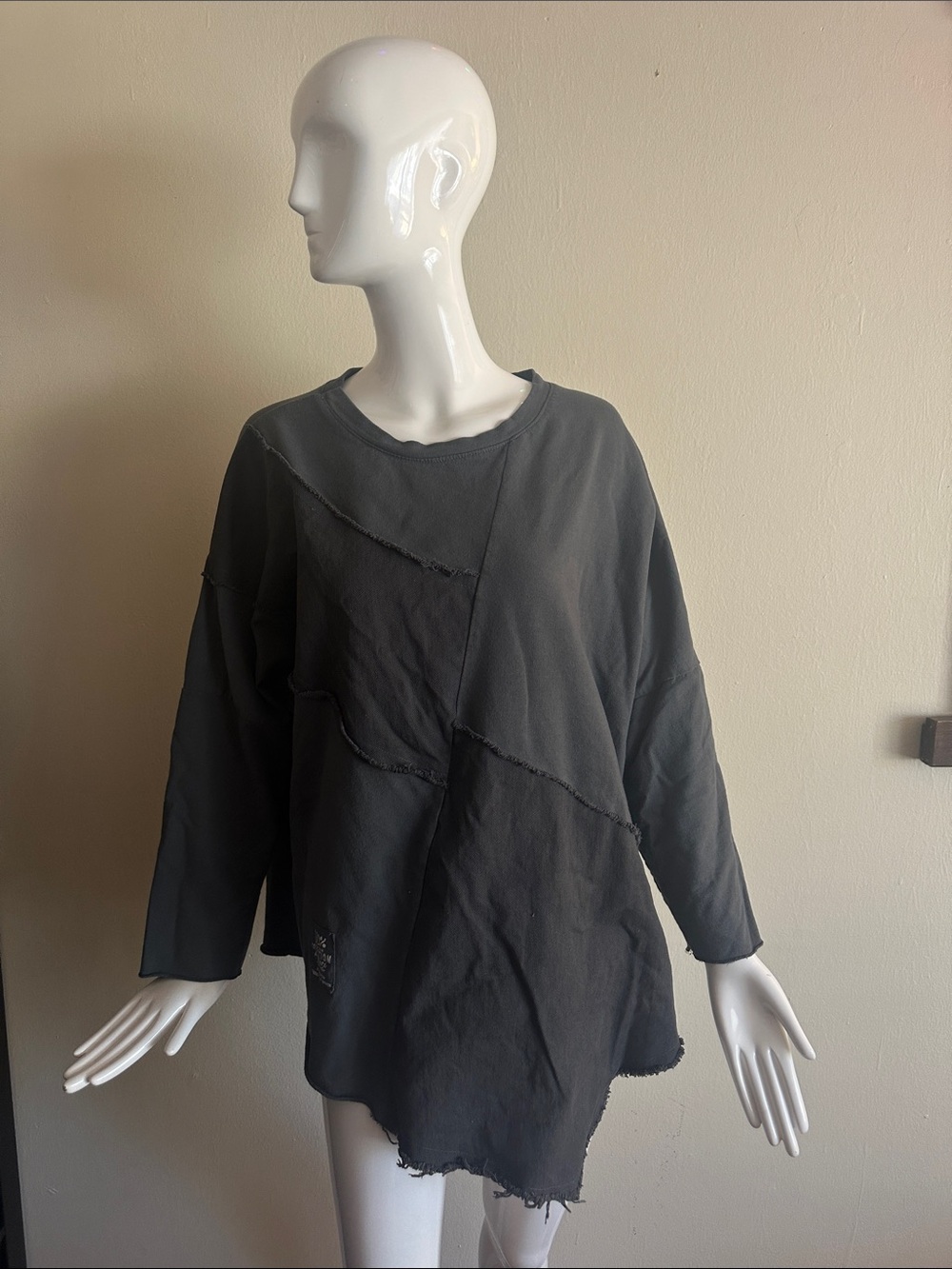 Oversized Black Patchwork Long-Sleeve Top